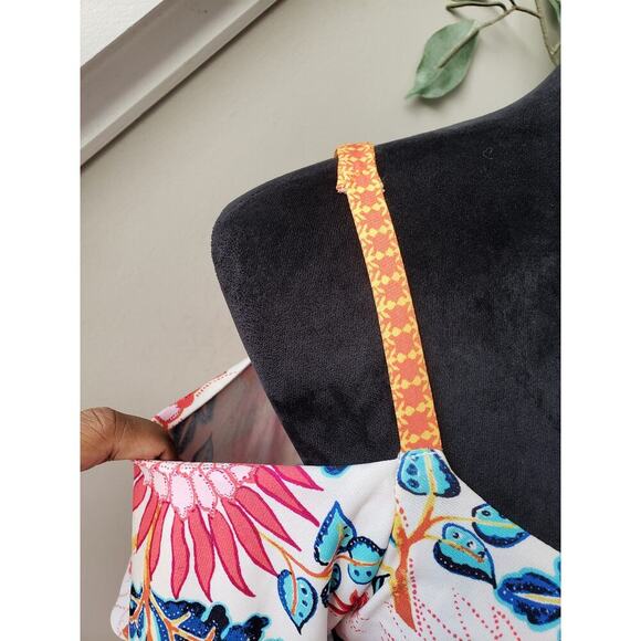 Nicole Miller Shift Dress Womens 8 White Floral Adjustable Strap Cold Shoulder - Picture 9 of 15